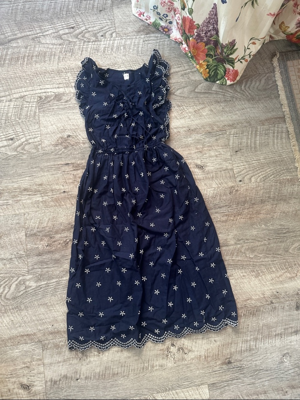 GAP Navy Blue Midi Dress with White Floral Embroidery